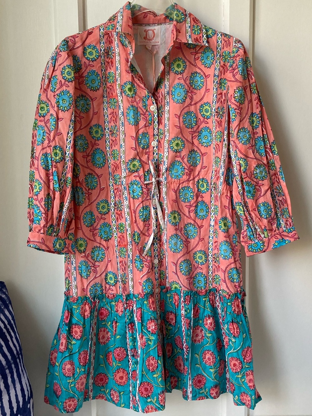Victoria Dunn Coral & Teal Floral Mini Dress